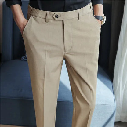 saferido British Style New Solid High Waist Suit Pant Men Business Formal Wear Trousers High Quality Slim Casual Office Suit Pants 28-38