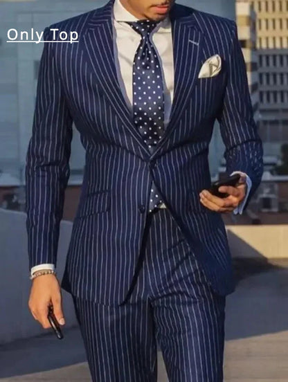 High Quality Elegant Striped Men's Slim Suit Jacket Business Formal Male Blazer British Casual Coat Top Wedding Banquet Party