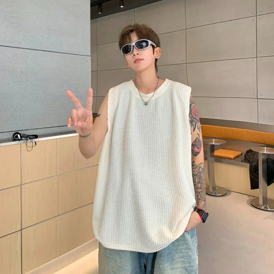 saferido Men Tanks Tops Streetwear Simple Summer Baggy Solid Colors New Arrival Comfortable Casual Popular All-match Tops Korean Style