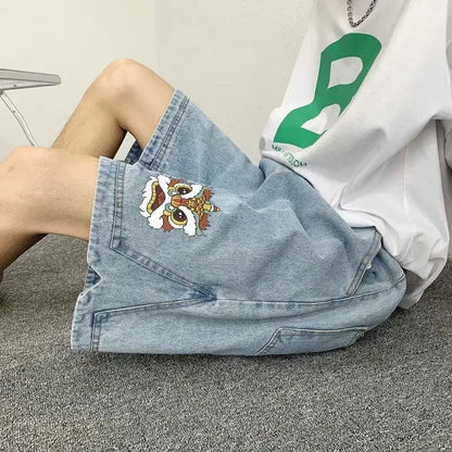 saferido Male Denim Shorts Graphic Split Men's Short Jeans Pants Luxury Y2k Fashion Buttons Original Jorts Korean With Vintage Xl