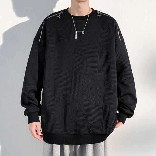 saferido Solid Color Classic Casual Sweatshirt Korean Loose Large Size Unisex Style Couple Round Neck Tops College Style Long Sleeve Tops