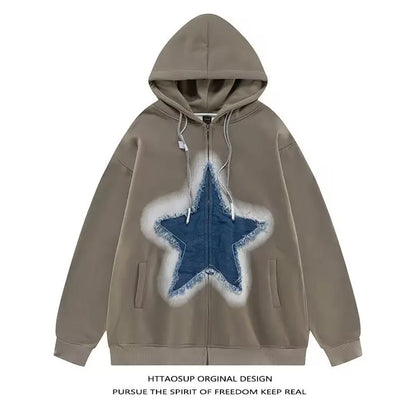 saferido Men's Hoodies Sweatshirt Women's Oversized Sweatshirts with zipper Harajuku Casual Style Y2k Star Coat Streetwear Hip Hop Jacket