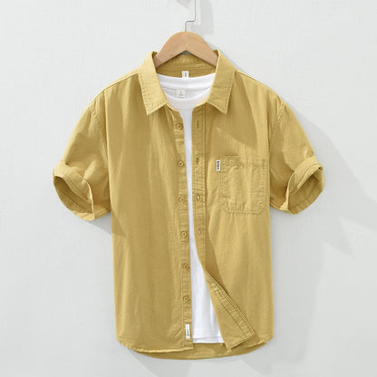 Mens Button Up Shirt Short Sleeve Pure Cotton Turn-down Collar Casual Shirts Male Solid Regular Summer New Korean Clothes