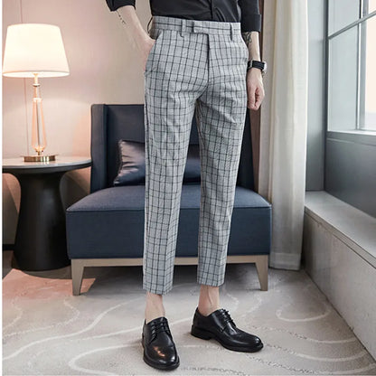 saferido Formal Pants Men Trousers British Style Mens Plaid Pant Pantalon Costume Spring Autumn Plaid Casual Dress Pants Men Social