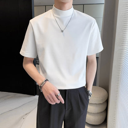 7Colors Solid Turtleneck Short Sleeve T-Shirts For Men Clothing Simple All Match Comfortable Casual Tee Shirt Homme Sale