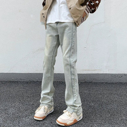 saferido Men's Blue High Street Micro La Jeans Fashion Men's Autumn New American Ruffian and Handsome Slim Long Pants