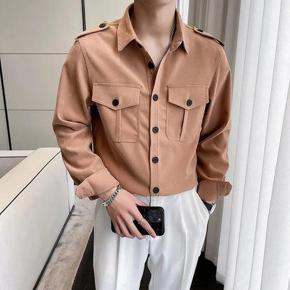 saferido Korean Style Men Spring High Quality Casual Long-sleeved Shirts/Male Slim Fit Fashion Lapel Shirt S-2XL Men Clothing