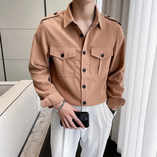 saferido Korean Style Men Spring High Quality Casual Long-sleeved Shirts/Male Slim Fit Fashion Lapel Shirt S-2XL Men Clothing