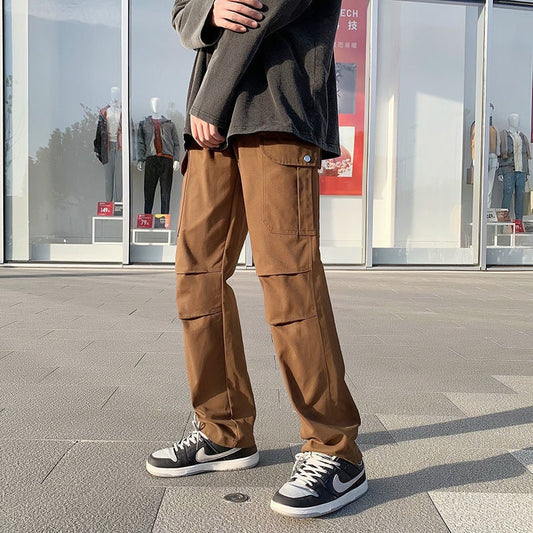 Cotton Pocket Cargo Pants Men Fashion Brown Black White Casual Pants Men Streetwear Loose Hip-hop Straight Pants Mens Trousers