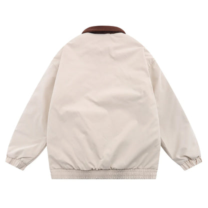 Fashion Vintage Zipper Jacket Coat Men Harajuku Vintage Embroidered Polo Jacket Casual Baseball Outwear Tops Thick
