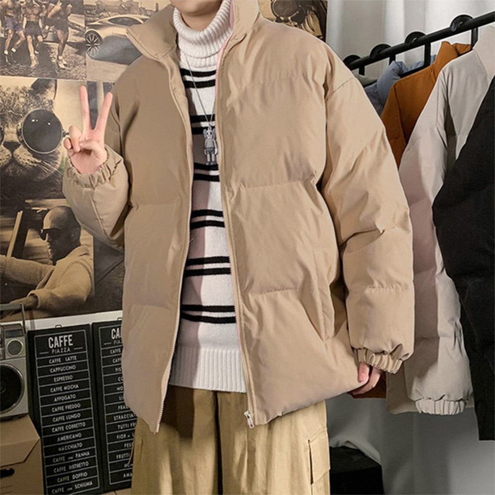 US Size Winter Jacket Men Parkas Thicken Warm Coat Mens Stand Collar Jackets Solid Color Parka Coat Women Fashion New Streetwear