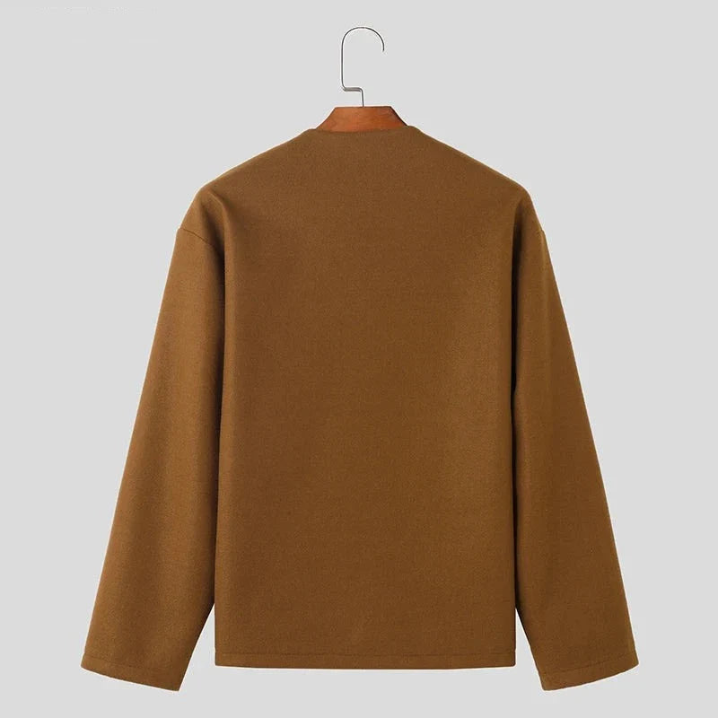 Tops Korean Style Men's Solid Well Fitting Jackets Autumn Winter Casual Streetwear Long Sleeved Jackets Coats S-5XL