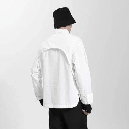 saferido Mens Japanese Dark Style Casual Long-Sleeved Shirt 2024 New Genderless Fashion Personality Youth Trend Solid Color Shirt Unisex