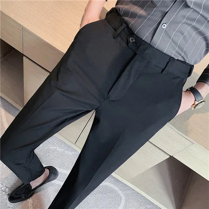 saferido British Style New Solid High Waist Suit Pant Men Business Formal Wear Trousers High Quality Slim Casual Office Suit Pants 28-38