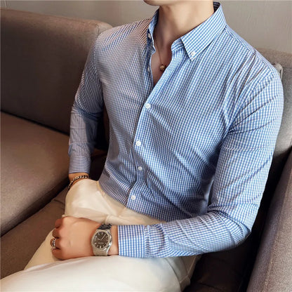 saferido  Men Spring High Quality Business Long Sleeve Shirts/Male Slim Fit Fashion Plaid Office Dress Shirts Plus Size S-4XL