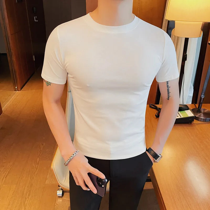 saferido Summer Brand Tight fitting T Shirts Harajuku Men Clothing Oversized Tops & Tees Plus Size Clothes Korean White Short Sleeve