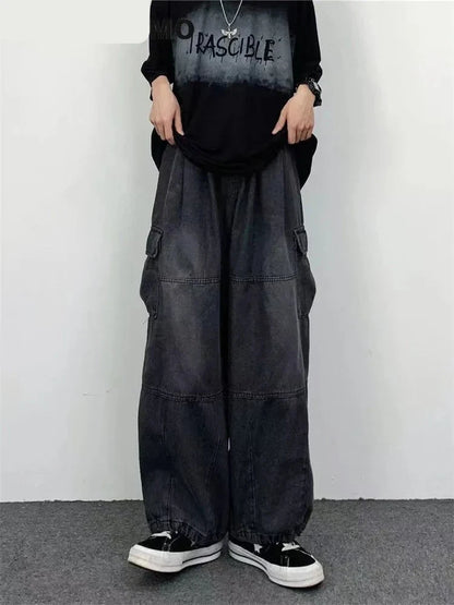 Autumn Harajuku Fashion retro High Street hiphop Pants Straight Wide Leg Pants Women Casual Loose Big Pockets Cargo Jeans