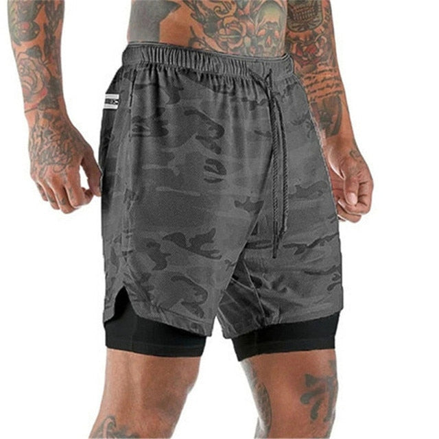 Gyms Fitness Shorts Men Summer Sportswear 2 In 1 Double-deck Compression Shorts Male Tracksuits Track Joggers Short Pants