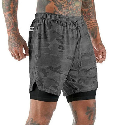 Gyms Fitness Shorts Men Summer Sportswear 2 In 1 Double-deck Compression Shorts Male Tracksuits Track Joggers Short Pants
