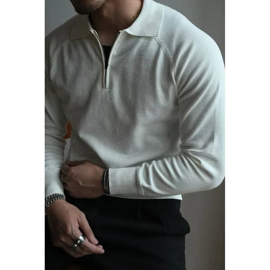 Autumn Clothing Men's Clothing Luxury Knitted Polo Shirt Casual Fashion Zippers Solid Color Long Sleeve Pullovers Leisure Shirts