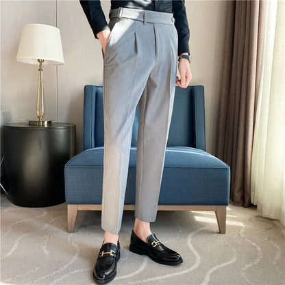 saferido  British Style Autumn New Solid High Waist Trousers Men Formal Pants High Quality Slim Fit Business Casual Suit Pants Hommes