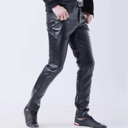 saferido Thin Leather Pants Men's Moto Pants Spring Summer Fashion Color Elastic Slim Fit PU Trousers Windproof Waterproof Man Bottoms