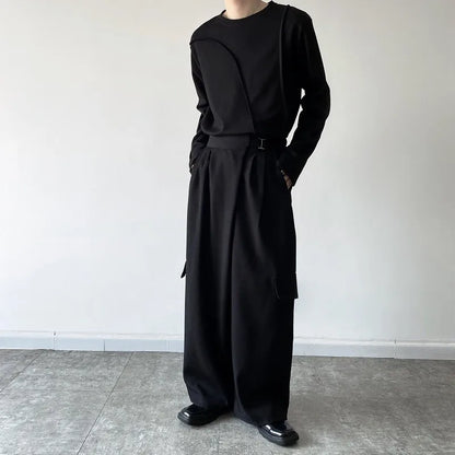 saferido Straight Leg Pants Personalized Korean Style Men's Wide Legs Trousers Solid Color Casual 2024 New Summer Fashion