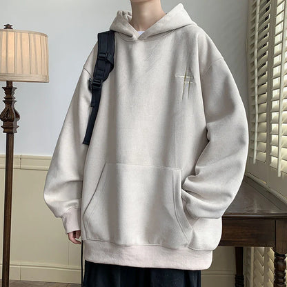 Men's Streetwear Vintage Embroidered Suede Hooded Sweatshirt High Quality Hoodie Luxury Brand Unisex Pullover Y2k Clothing