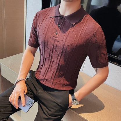 Brand Summer Polo Shirts Men Short Sleeve T-shirt British Knit Polos Casual Stripe Fashion Poloshirts Ice Silk Fabric Tops
