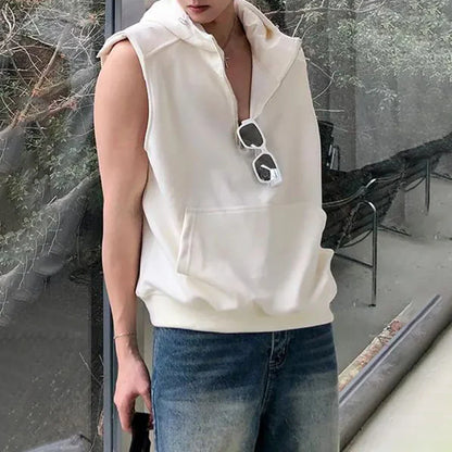 saferido Mens Clothing American Street Hooded Vest Coat Sleeveless T-Shirt 2024 Spring and Summer Casual Loose Vest Sweatshirt Unisex