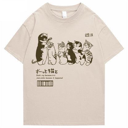 Men's Oversized T Shirt Clothing Hip Hop Cat Shower Street Print T Shirt Casual Cotton Summer Short Sleeve T Shirt