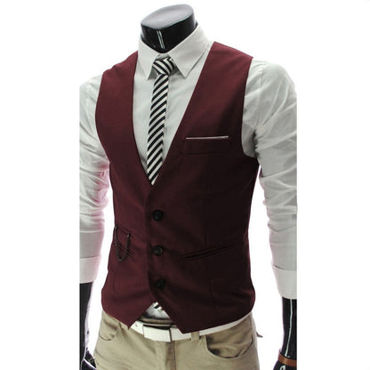 Men's Slim Fit Suit Vest Solid Color Casual Sleeveless Vintage Vest Fashion Man Black Gray Formal Businss Waistcoat Homme