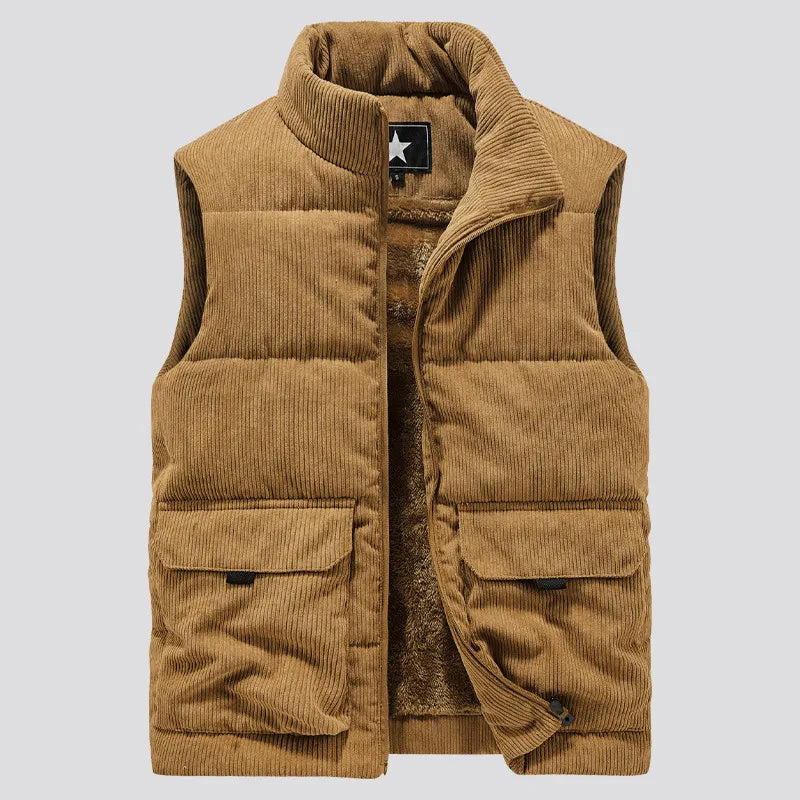 Casual Thick Vest Men Solid Winter Cargo Sleeveless Jacket Man Fashion Zippper Corduroy Turtleneck Warm Boy Outwears