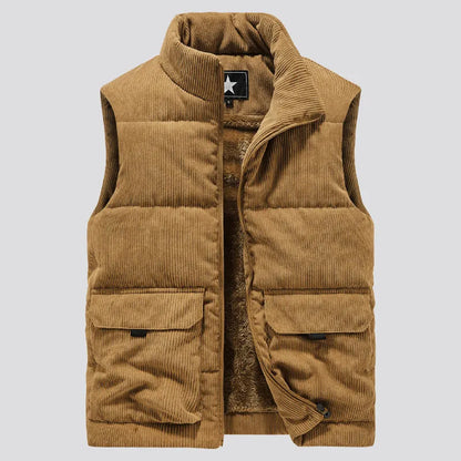 Casual Thick Vest Men Solid Winter Cargo Sleeveless Jacket Man Fashion Zippper Corduroy Turtleneck Warm Boy Outwears
