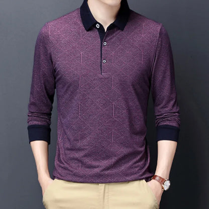 saferido  Spring Autumn Fashion Men's Polo Shirt Mens Casual Long sleeved Casual High Quality Long Sleeve Patchwork  Polo Shirt Men