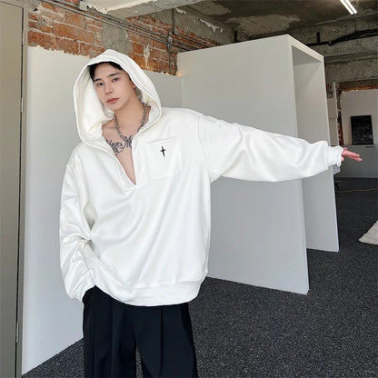 saferido Korean Spring Streetwear Collar black white Sweatshirt Men Spring Korean Loose Trendy Casual Coat Male Hoodies Sweatshirts