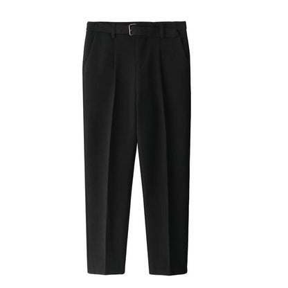 Korean Belt Suit Pants Men Fashion Solid Color Casual Dress Pants Men Loose Straight Trousers Mens Office Formal Trousers 28-34