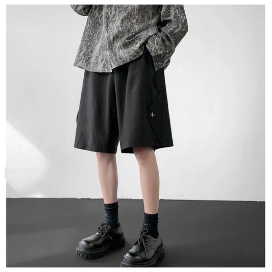 saferido Streetwear Ice Silk Black Suit Shorts Men's Summer Fashion Brand New Loose American Retro Large Couple Casual Capris