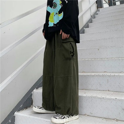 saferido Khaki Cargo Pants Men Elastic Waist Baggy Trousers Fashion Overalls Oversized Bottoms Summer Vintage Male Y2K Clothes Streetwear
