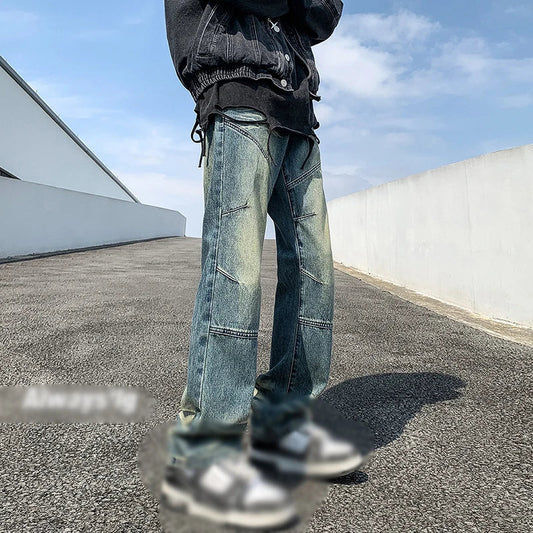 saferido Men's Retro Washed Old Jeans Fashion Street Loose Large Size Nine-minute Pants Korean Classic Simple Versatile Casual Pants