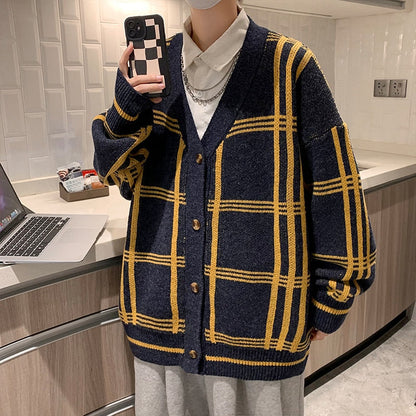 British Retro Cardigan Sweater New Korean Harajuku Academic Knitted Sweater Pullover Hip Hop Streetwear Loose Knitwear Tops
