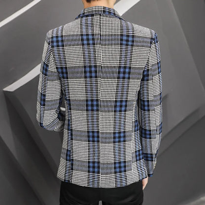 saferido  New Men's Suit Jacket Spring Autumn Street Men's Plaid Suit Jacket Casual Business Brand Clothing Men Slim Blazer Masculino