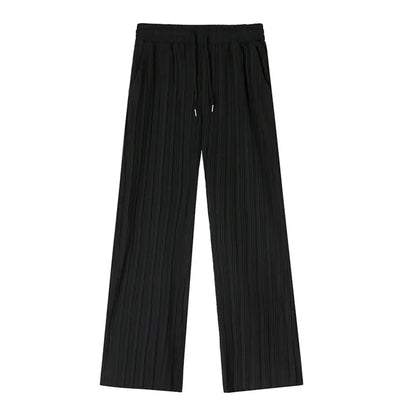 Men Clothing Spring Autumn Ice Silk Pleated Wide Leg Pants Elastic Waist Causal Loose Straight Trousers For Male