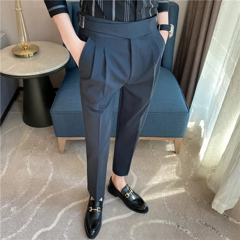 saferido Men Trousers White Autumn Solid Business Casual Suit Pants British Style Men Clothing Formal Wear Office Trousers Straight
