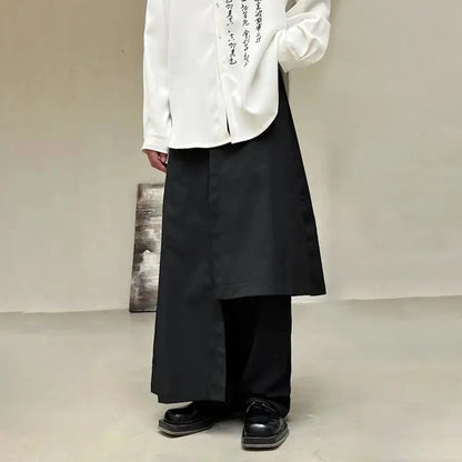 saferido Mens Japanese Double-Layer Irregular Splicing Culottes New Necessities Couple Lazy Style Retro Loose Wide-Leg Pants Unisex