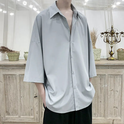 saferido Summer Short Sleeved Shirt Men Oversized Fashion Society Mens Dress Shirt Korean Loose Ice Silk Shirt Mens Office Formal Shirts