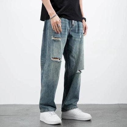 saferido Wide Leg Men's Jeans Loose Baggy Trousers with Pockets Male Cowboy Pants Luxury Japanese Street Style Original Classic Kpop Soft
