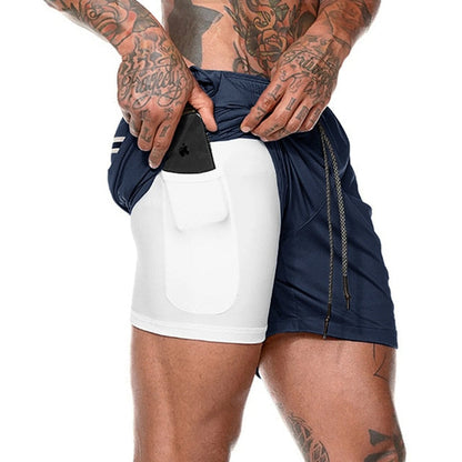 Gyms Fitness Shorts Men Summer Sportswear 2 In 1 Double-deck Compression Shorts Male Tracksuits Track Joggers Short Pants