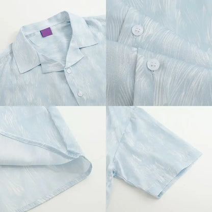 England Style Drape Ice Silk Shirts for Men  Short Sleeve Summer Thin Print Loose Harajuku Casual Vintage Shirt Korean Fashion