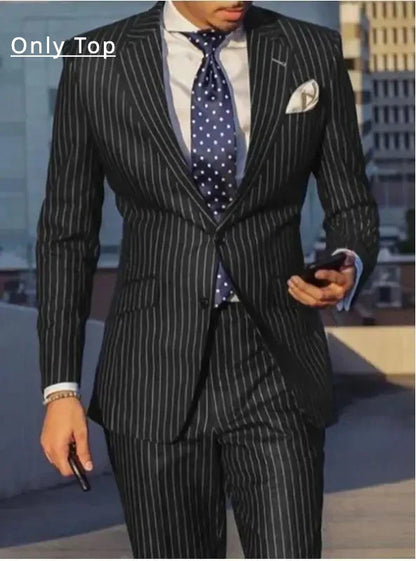 High Quality Elegant Striped Men's Slim Suit Jacket Business Formal Male Blazer British Casual Coat Top Wedding Banquet Party